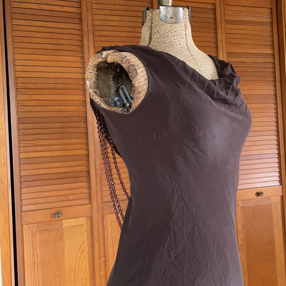 Brown Chiffon Gatsby Dress With Draping Beads | SM - Picture 5 of 16